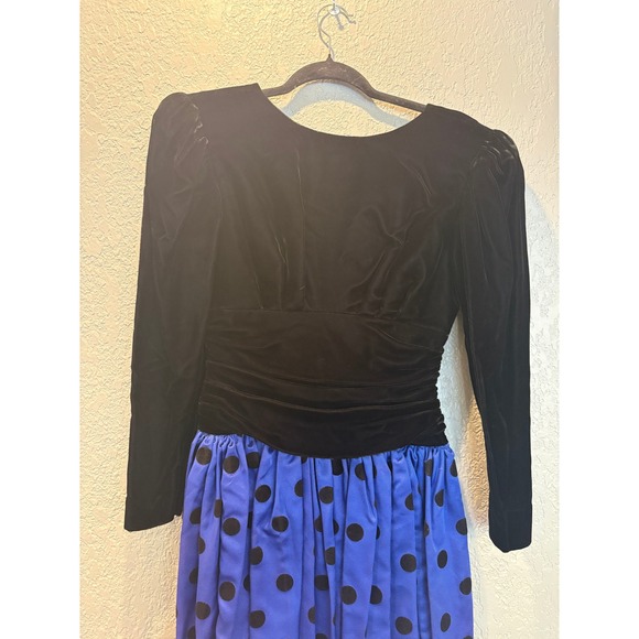 Vintage Velvet Polka Dot Dress Long Sleeve Party Cocktail Dress Retro - Picture 2 of 10